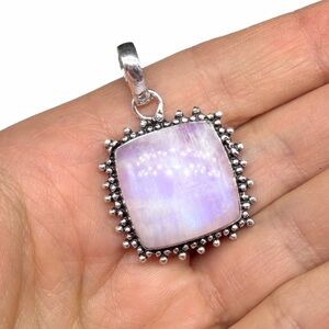 Pink Flash Rainbow Moonstone Necklace Pendant 925 Sterling Silver Overlay